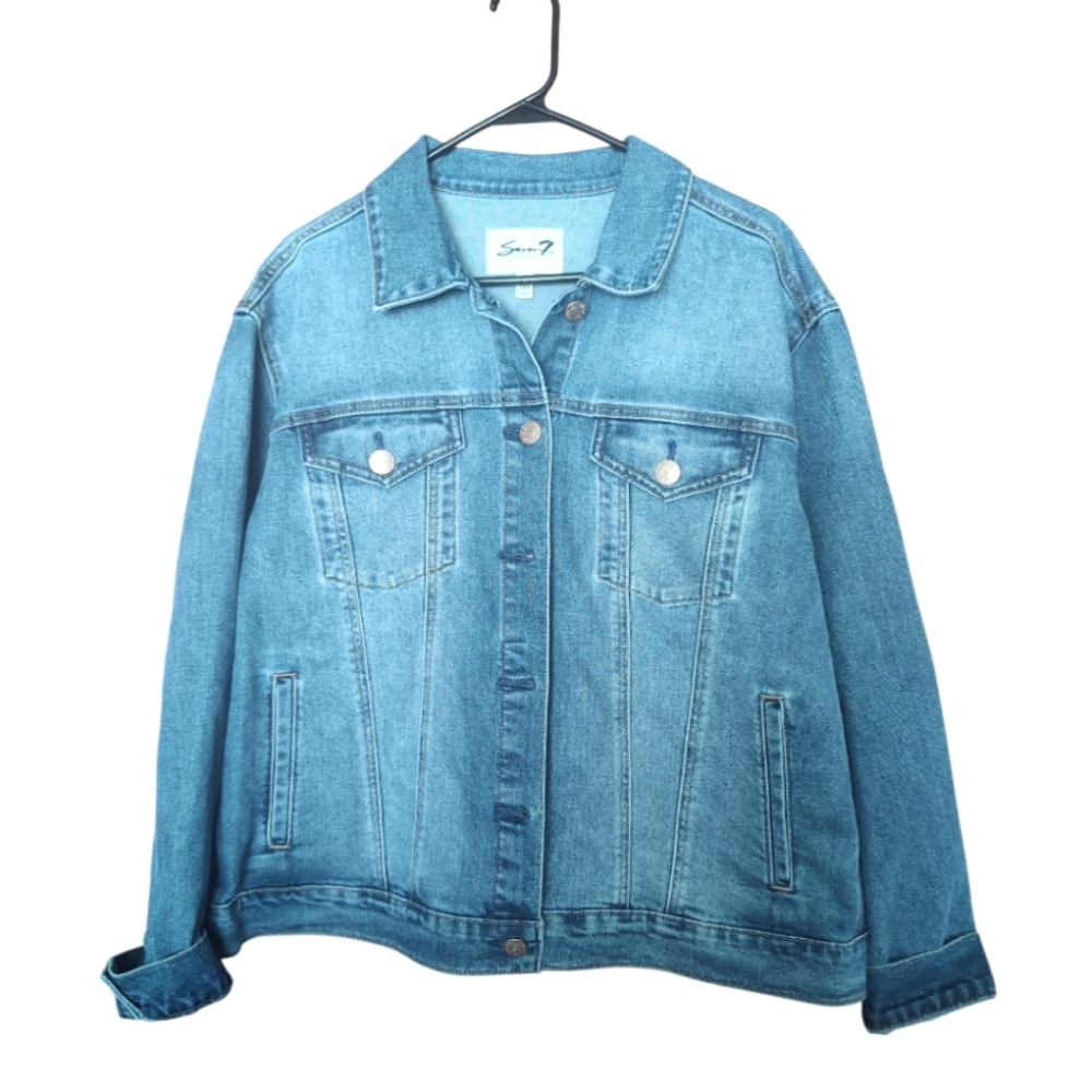 NWOT 7 For All Mankind Medium Wash‎ Denim Trucker Jean Jacket XL
